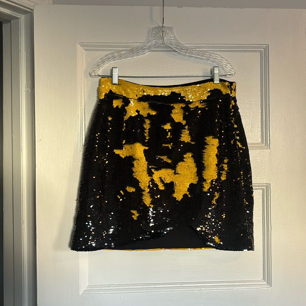 Ganni Yellow Black Flip Sequin Mini Skirt